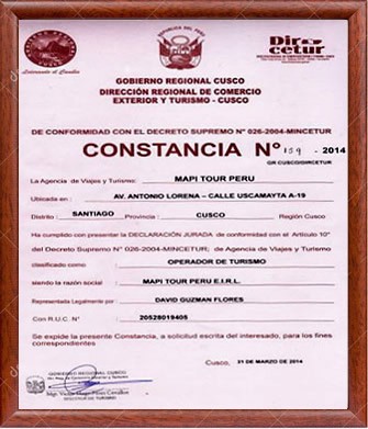 mapi tour peru certificate